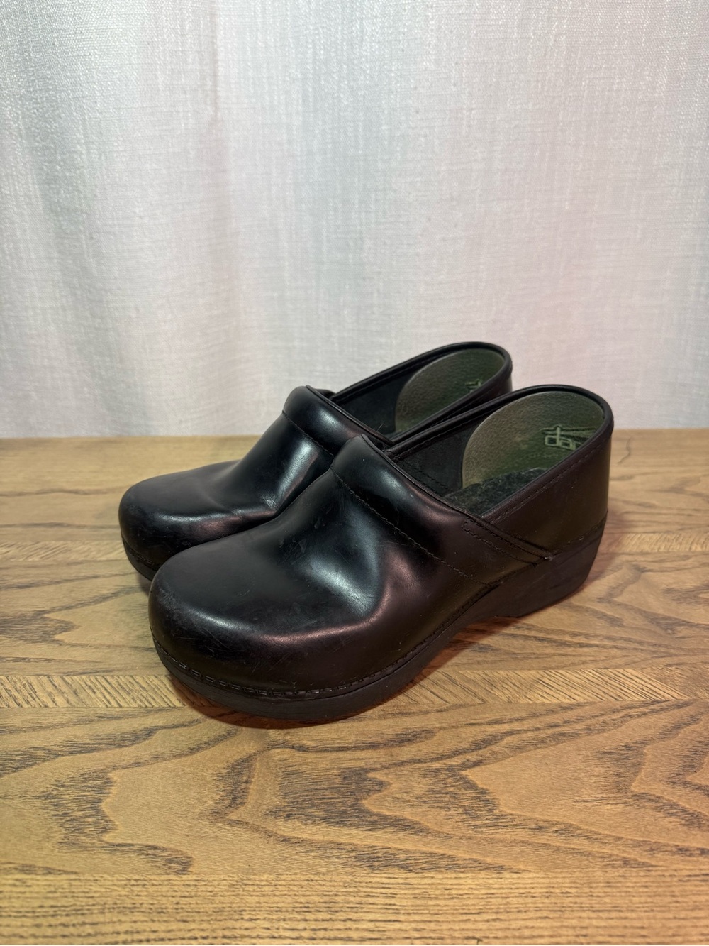 Dansko Black Leather Clog Mules - Womens 38 - Comfort Nursing Shoes Workwear